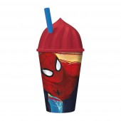 Стакан пластиковый с соломинкой и объемной крышкой в виде мороженного (430 мл). Человек-паук Красная паутина
