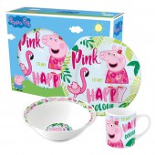 Набор посуды керамической в подарочной упаковке (3 предмета). Свинка Пеппа и Фламинго