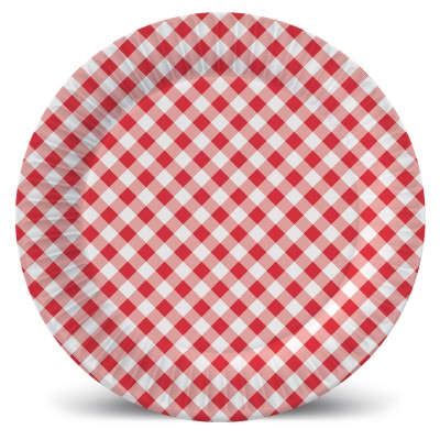 Набор бумажных тарелок Клетка, 6 шт, d=230 мм (красные)	