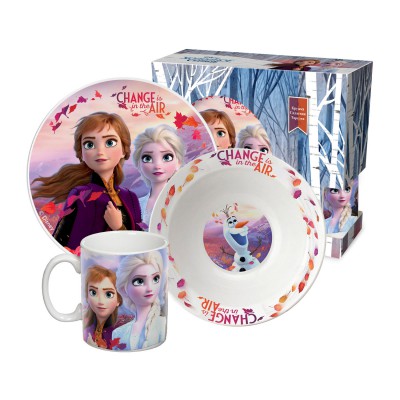 Набор посуды в подарочной упаковке "Frozen II" (Холодное сердце 2) Дизайн 2, 3 предмета, фарфор	