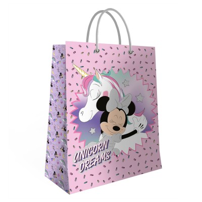 Minnie Mouse. Пакет подарочный большой (Минни с единорогом, розовый с паттерном), 330*455*100 мм