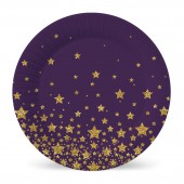 Набор бумажных тарелок "Звезды на черном" Дизайн 2 (12 шт * d=180 мм)