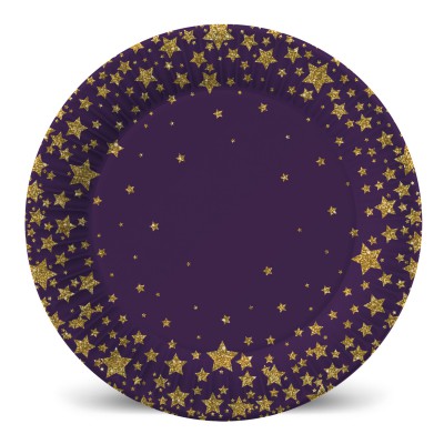 Набор бумажных тарелок "Звезды на черном" Дизайн 2 (12 шт * d=230 мм)