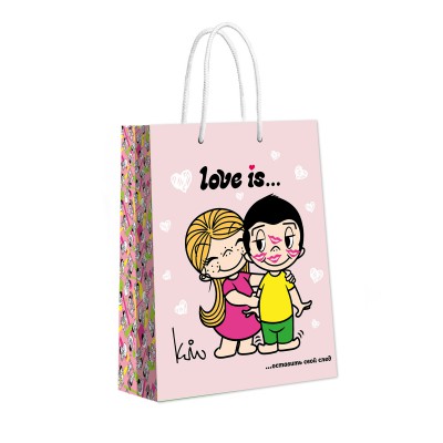 Love is. Пакет подарочный большой нежно-розовый, 335*406*155 мм